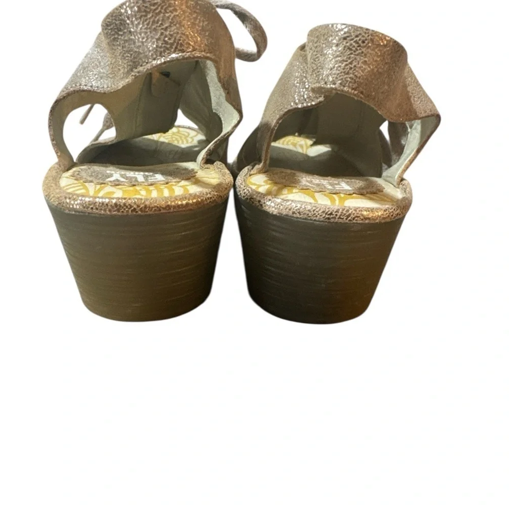 Fly London Lace-up Metallic Leather Wedge Peep Toe Sandals Gold Rose Sz 40